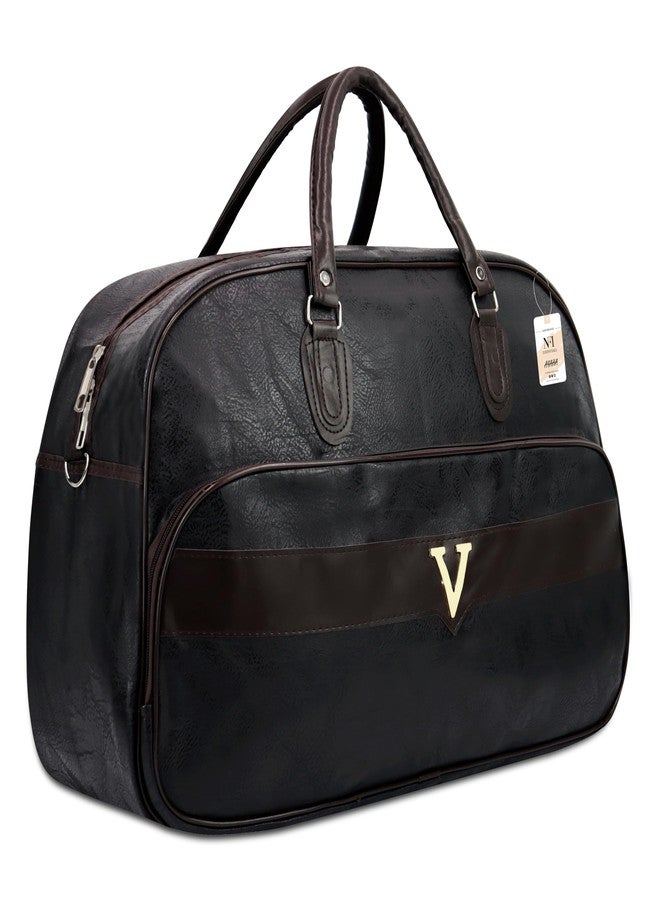 Ayaha Large Leather 20 Inch Duffle Bag for Travel Men and Women's Luaggage Duffel Bags Stylish Ideal Cabin Bag Weekender Bag for Travelling Overnight Carry Bag (Black) - Image 1